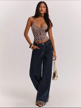 SHEIN Brown & Beige Zebra-Print Spaghetti Strap Cami